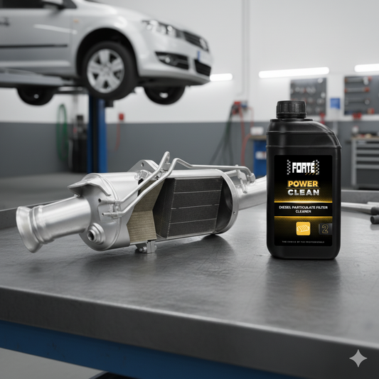 Aclarado DPF, enjuague filtro partículas diésel, limpiador DPF sin desmontar, restaurar DPF bloqueado, Forté Diesel Particulate Filter Flush, tratamiento limpieza DPF en dos pasos, limpiador FAP profesional.